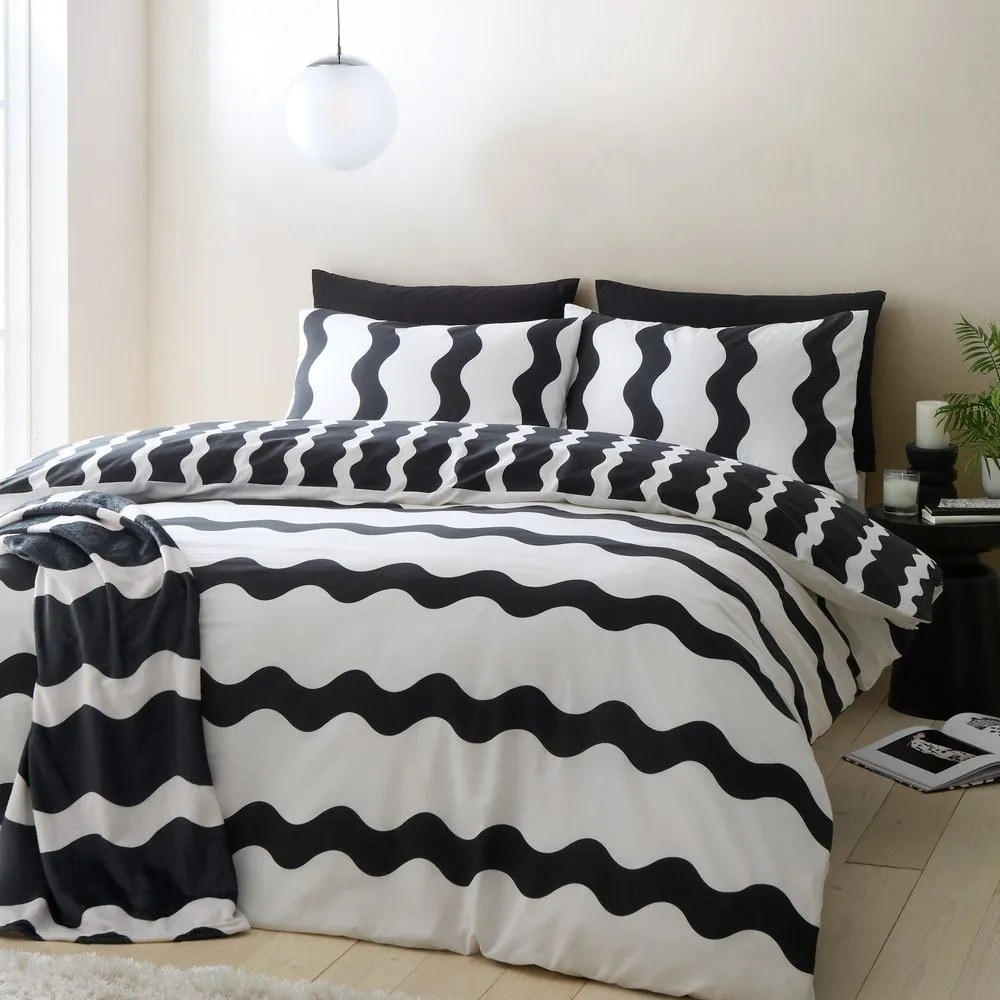 Set copripiumino e federa bianco e nero per letto singolo 135x200 cm Waves – Sassy B