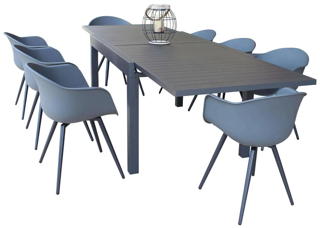 JERRI - set tavolo in alluminio cm 135/270 x 90 x 75 h con 8 Poltrone Dynamo