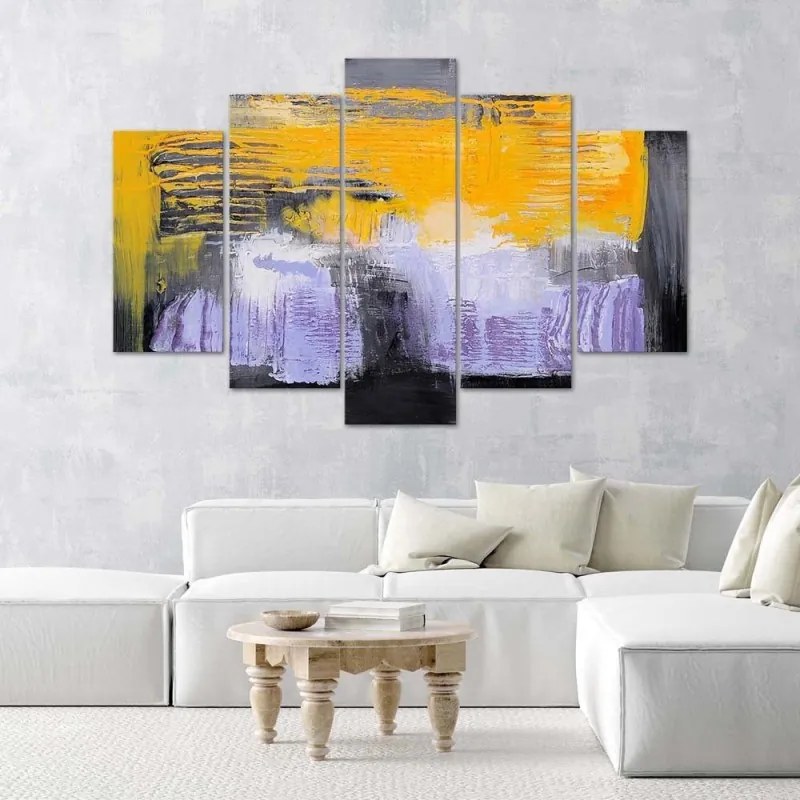 Quadri Quadro 5 pezzi Stampa su tela Astrazione Giallo Viola  Dimensioni Tappeti 100x70