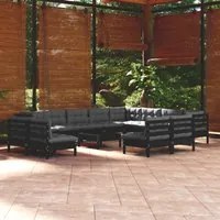 Set Divani da Giardino 13 pz con Cuscini Neri Legno di Pino 3096885