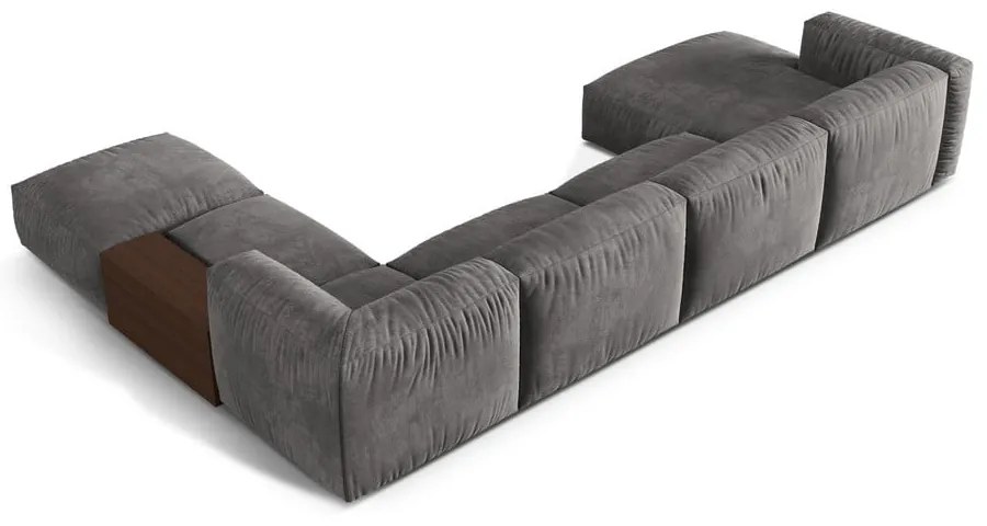 Divano angolare componibile grigio (con penisola a destra/a U) con rivestimento in velluto Martina – Micadoni