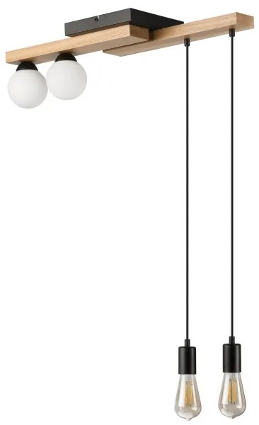 Lampadario a sospensione con filo CORTINA 2xE27/15W/230V + 2xG9/5W/230V nero/quercia