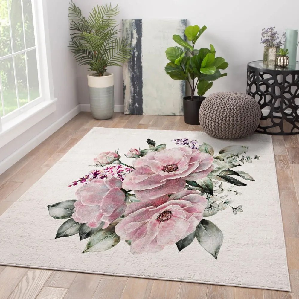 Tappeto lavabile rosa e crema 100x140 cm New Carpets - Oyo home