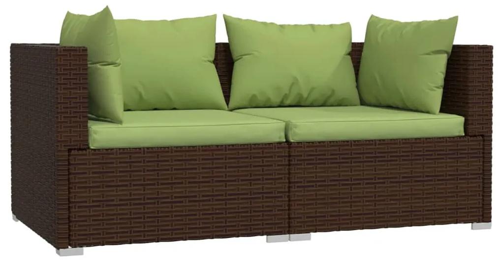 Set divano da giardino 3 pz con cuscini in polyrattan marrone