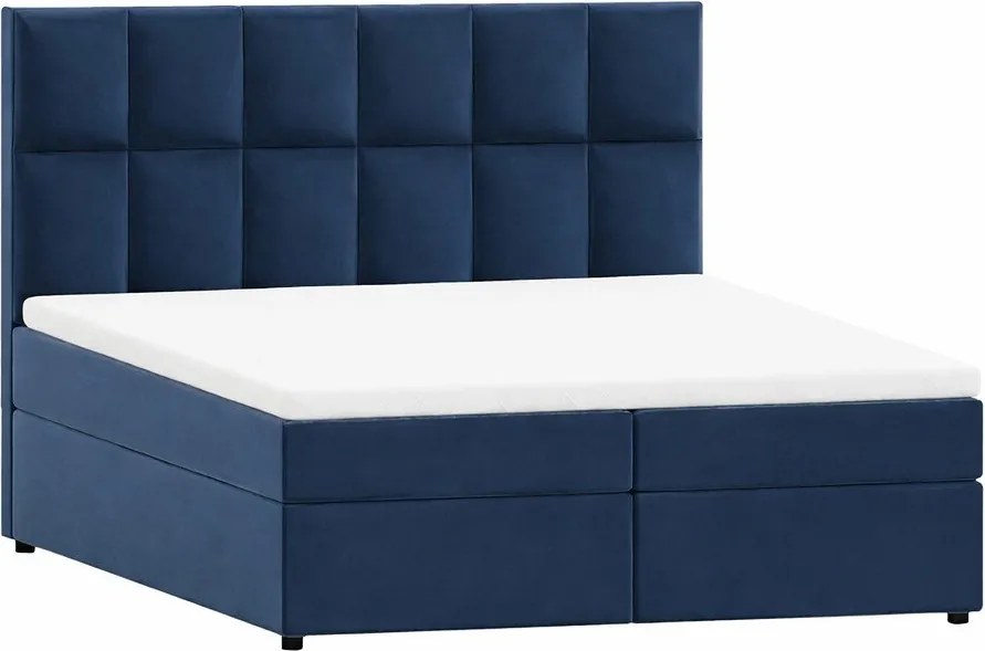 Letto matrimoniale imbottito blu scuro con spazio contenitivo 200x200 cm Flip - Ropez