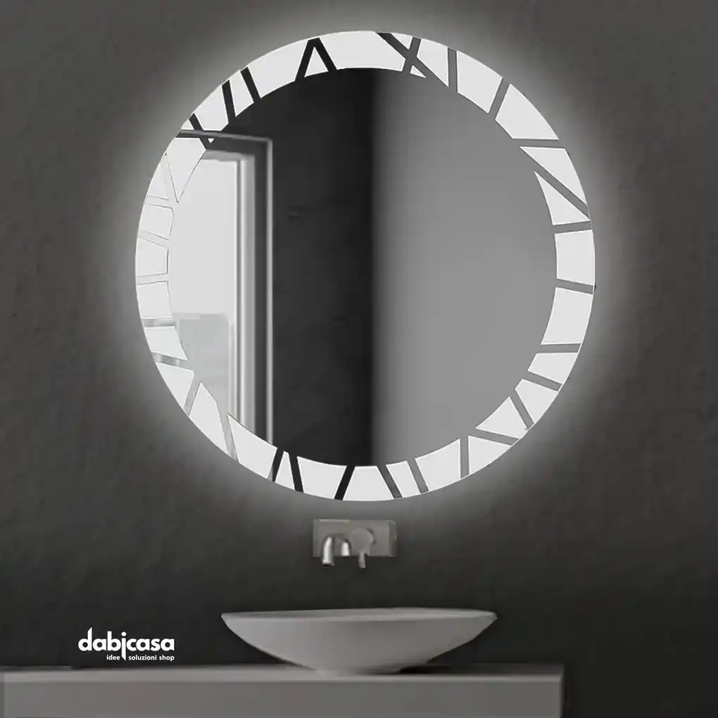 Specchio led 60x80 cm luce fredda con cornice nera e mensola