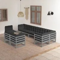 Set Divani da Giardino 9 pz con Cuscini Legno Massello di Pino 3076726