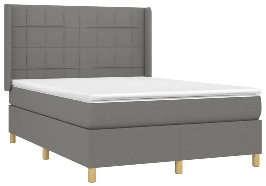 Letto a molle materasso e led grigio scuro 140x200cm in tessuto