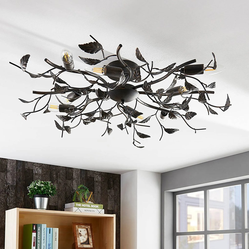Plafoniera soffitto Yos Lindby, dimmerabile, Nero, Camera da letto, Metallo, Fiorentino, Plafoniera