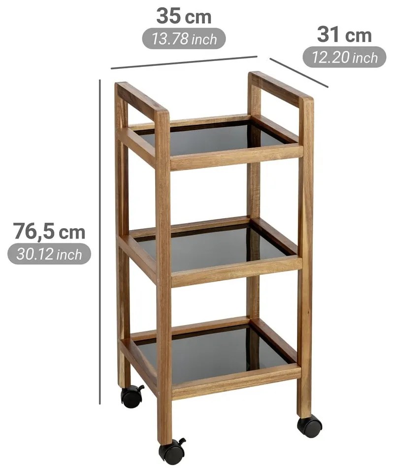 Scaffale per il bagno nero/di colore naturale in acacia massiccia 35x76,5 cm Fondi – Wenko