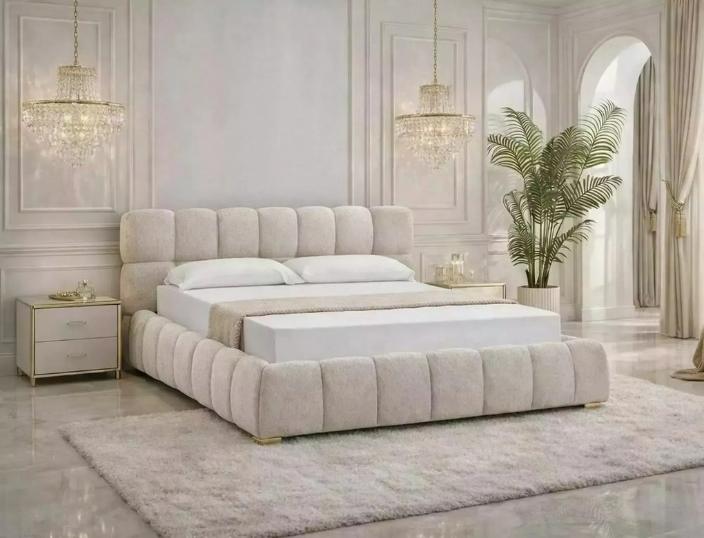 Letto contenitore Parma in tessuto strutturato Raven beige – 160x200 cm