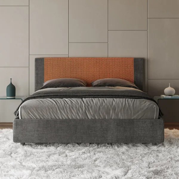 Letto matrimoniale senza rete imbottito 160x200 tessuto Labirinto 4 arancio Rosal