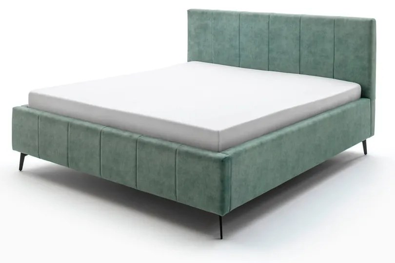 Letto matrimoniale imbottito verde con contenitore con rete inclusa 180x200 cm Lizzano – Meise Möbel