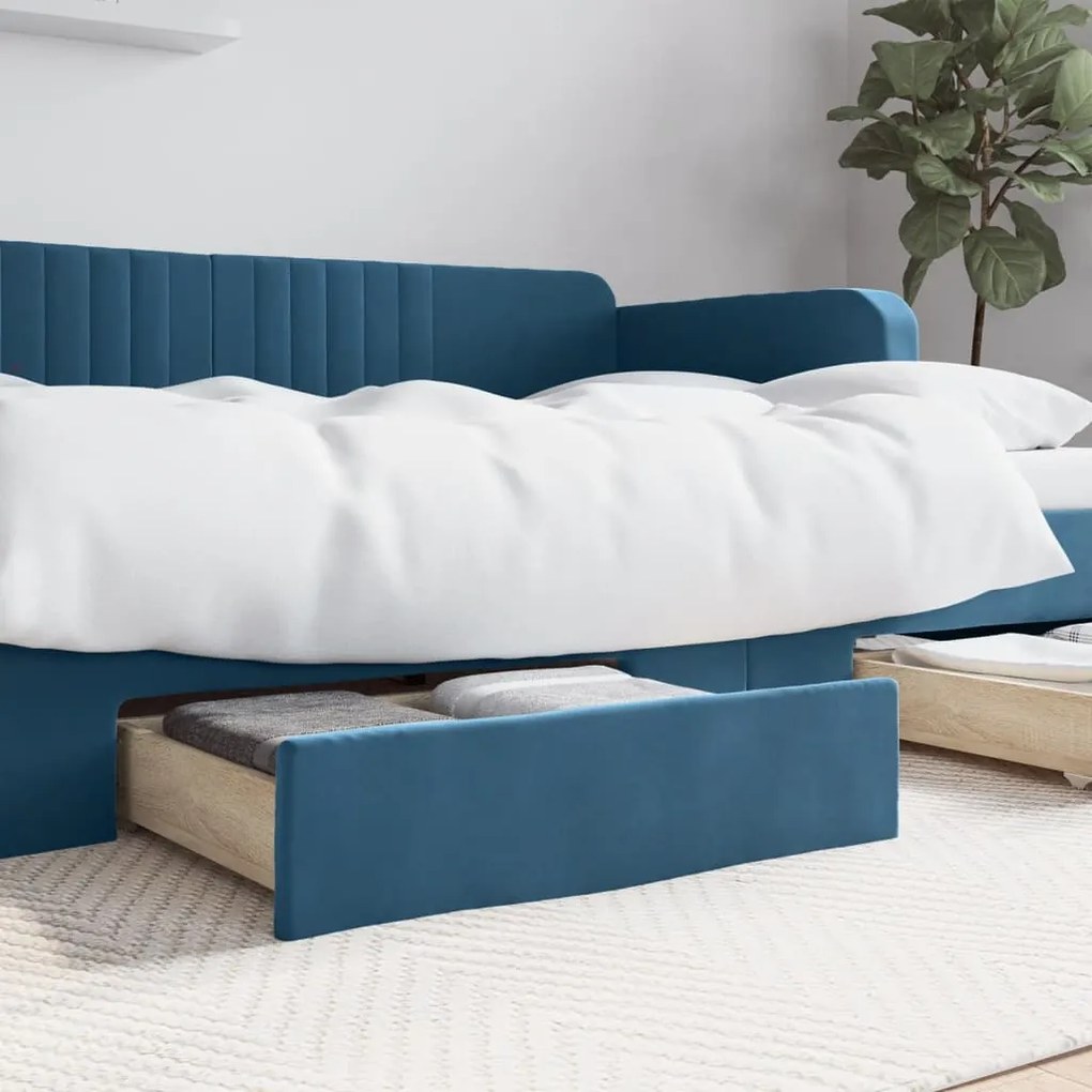 Cassetti Da Letto 2pz Blu İn Legno Multistrato E Velluto /