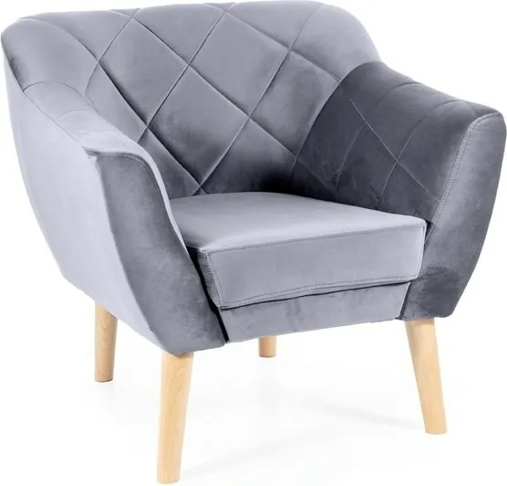 Poltrona Karo 1 Velvet in velluto grigio con gambe in legno naturale – 78x75x76 cm