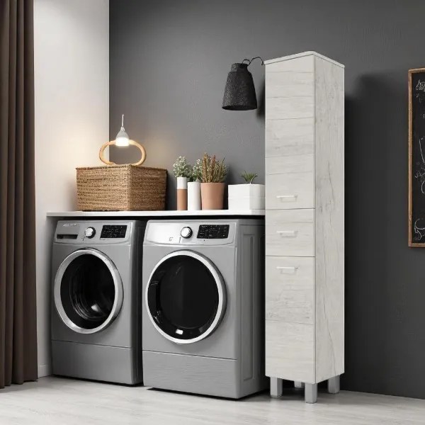 Colonna singola a terra GAIA 2 ante 1 cassetto H195 Quercia Bianco