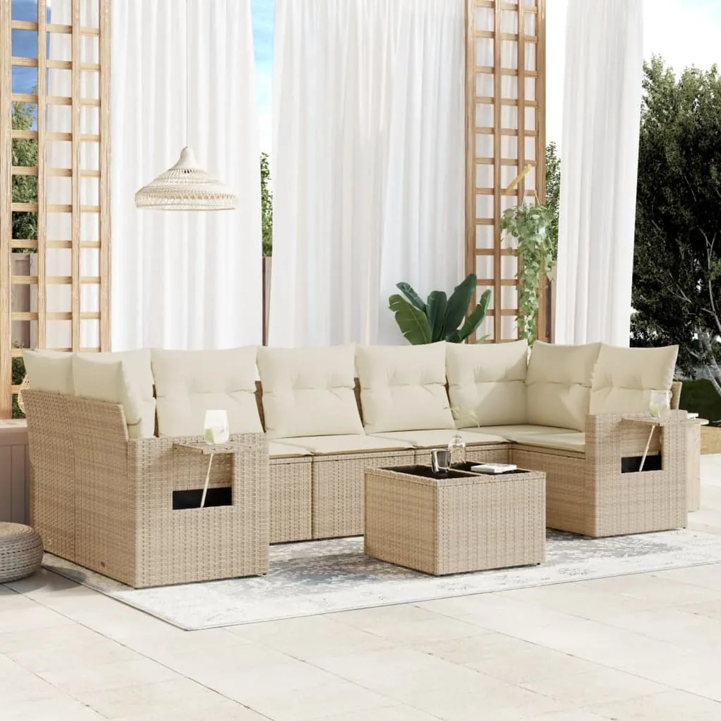 Set divano da giardino 8 pz con cuscini beige in polyrattan