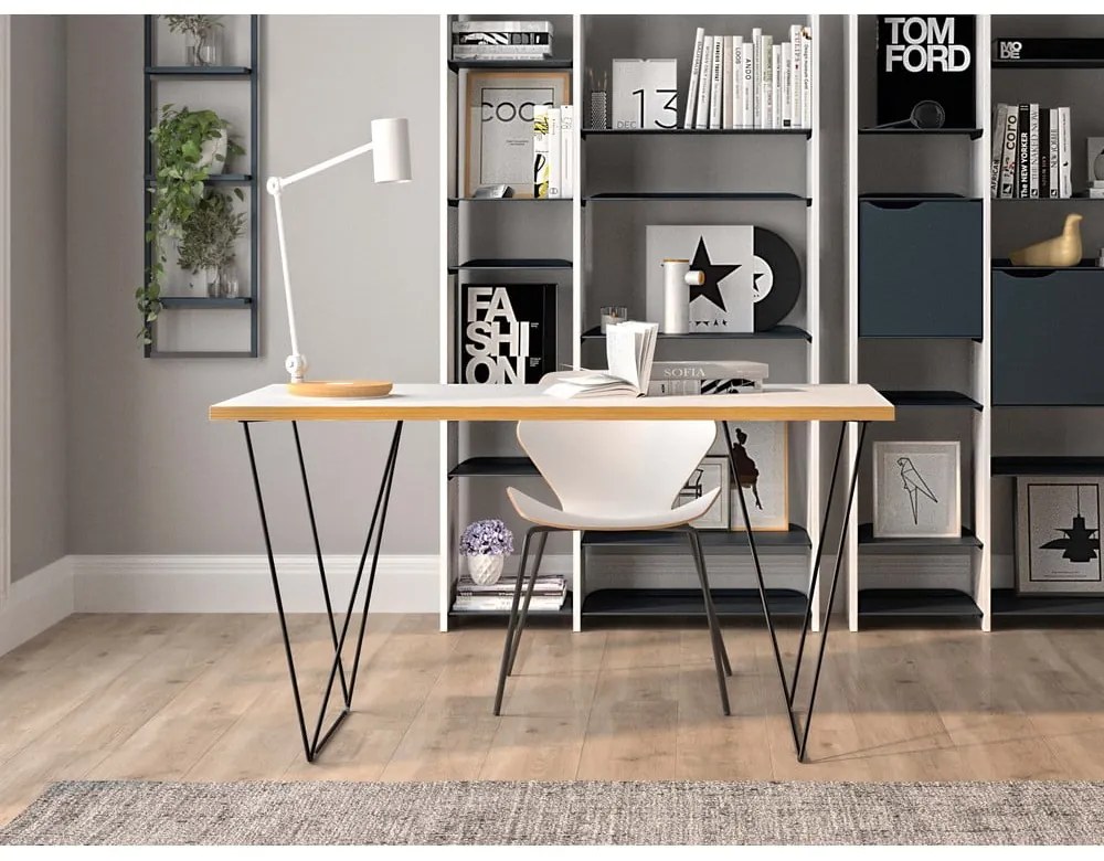 Tavolo da lavoro bianco con gambe nere , 140 x 75 cm Flow - TemaHome