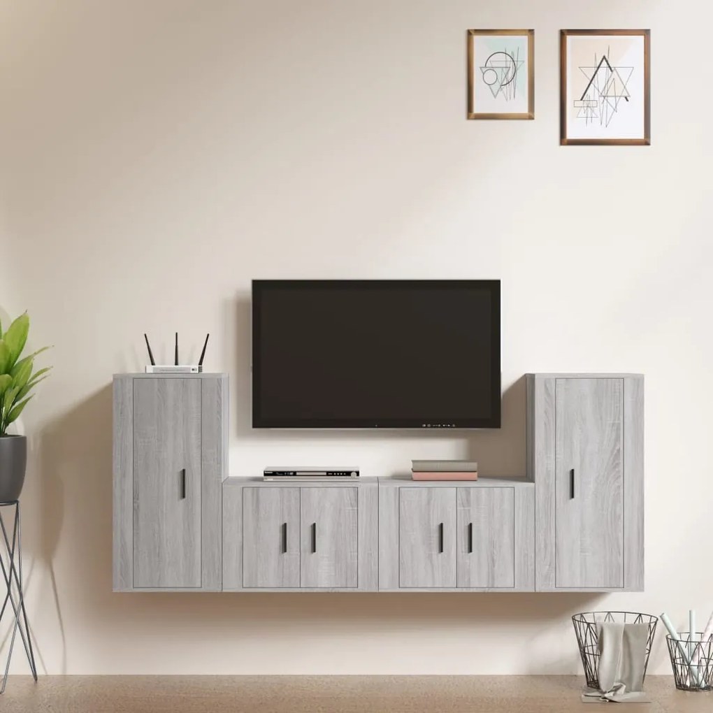 Set di mobili porta tv 4 pz grigio sonoma in legno multistrato