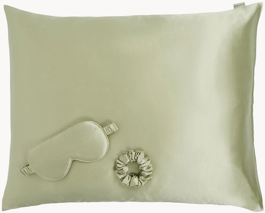 Set di 3 prodotti per il sonno in seta Olive, set da 3