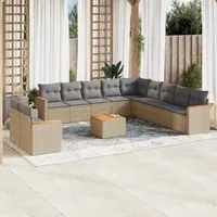 Set Divano da Giardino 12 pz con Cuscini Beige Misto Polyrattan 3226136