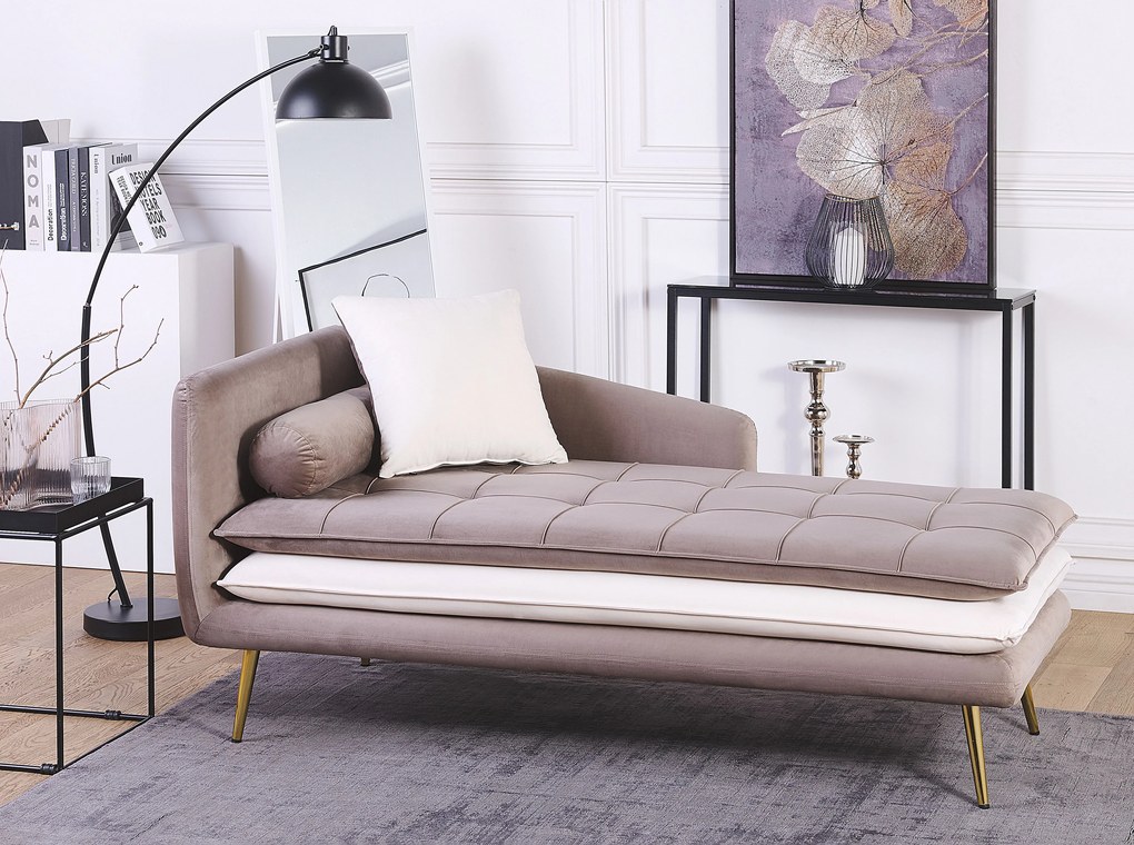 Chaise longue sinistra in velluto marrone e bianco GONESSE Beliani