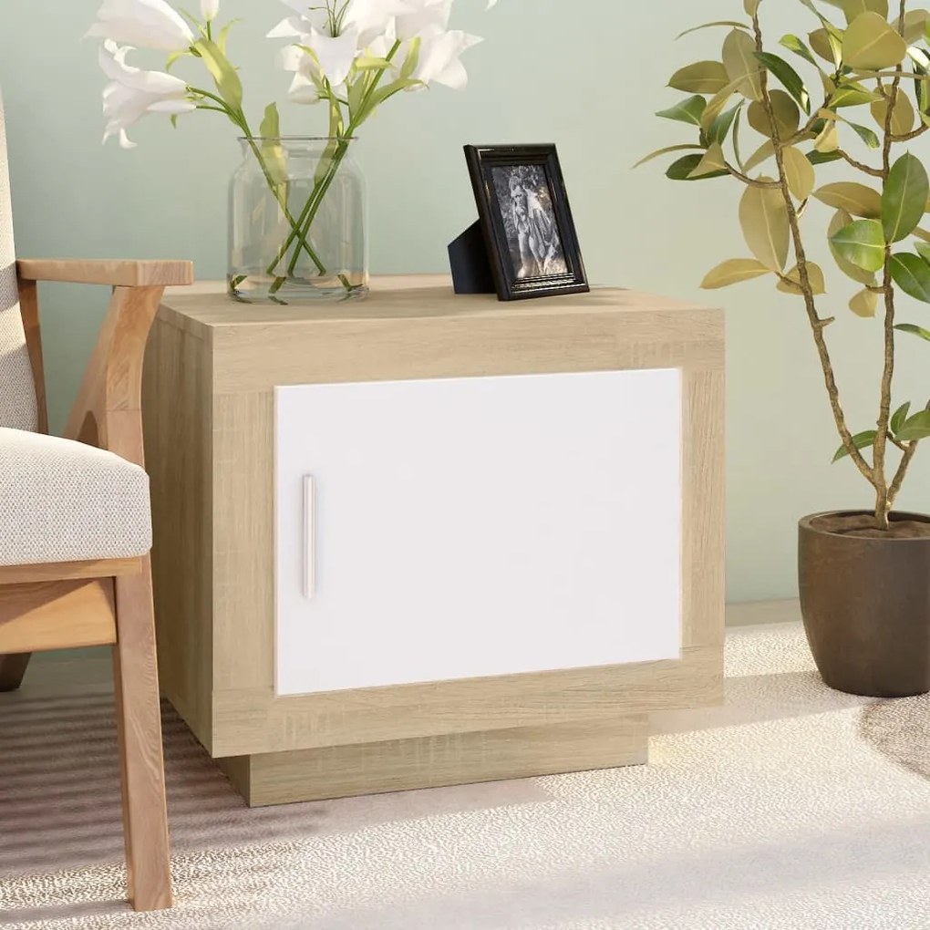 Tavolino Bianco E Rovere Sonoma 51x50x45 Cm Legno Multistrato /