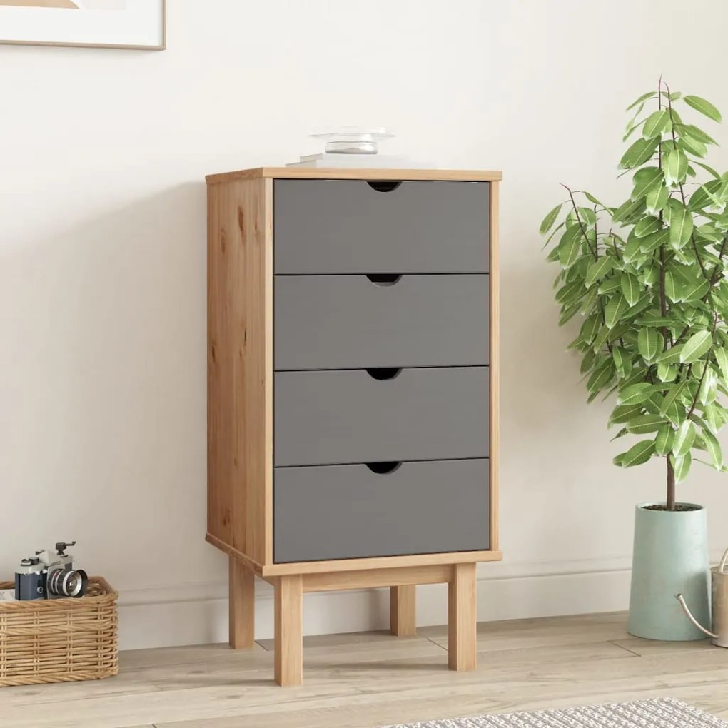 Cassettiera Otta Marrone E Grigio 45x39x90 Cm İn Legno Di Pino /