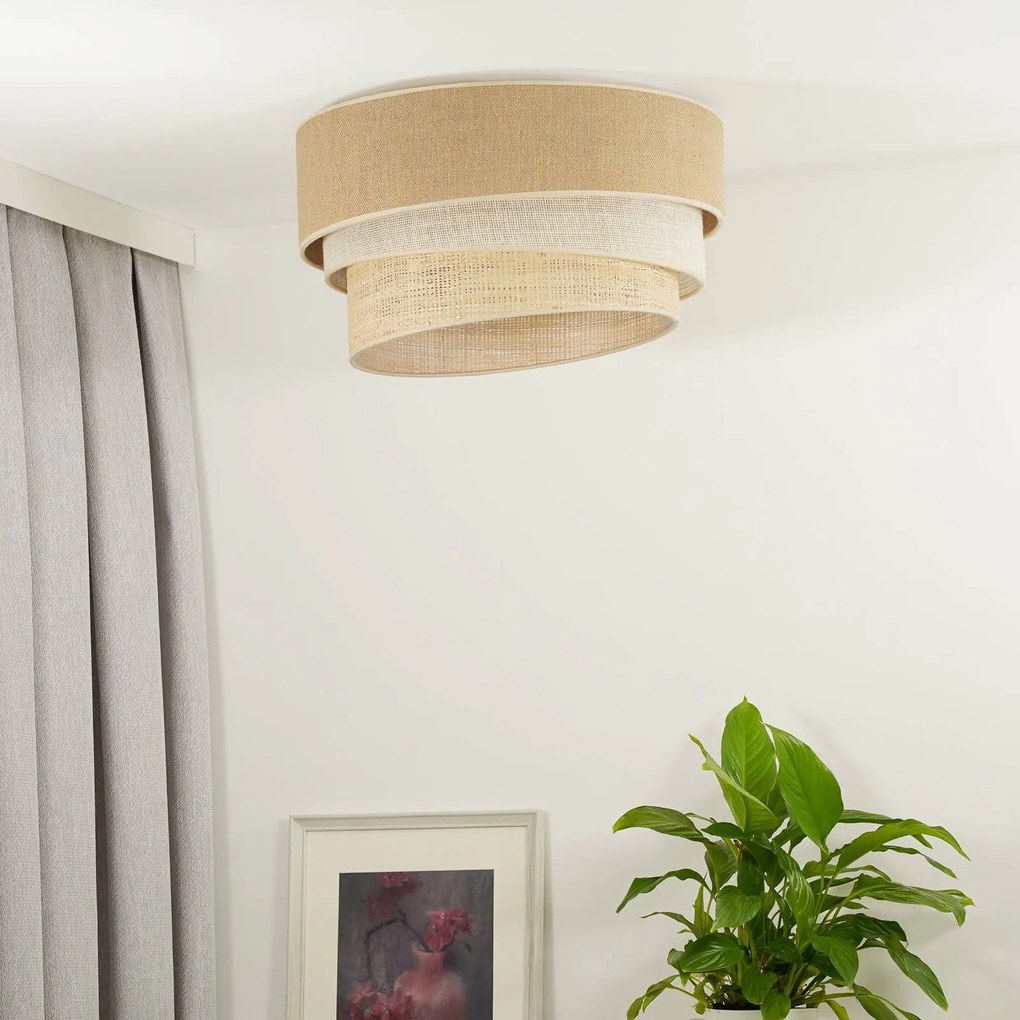 Euluna plafoniera Trio juta, marrone naturale/bianco/rafia Ø 45 cm