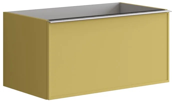 Mobile da bagno sotto lavabo Pixel frame frontale giallo sole e maniglia alluminio brillante laccato opaco L 80 x H 40 x P 45.5 cm 2 cassetti, lavabo non incluso