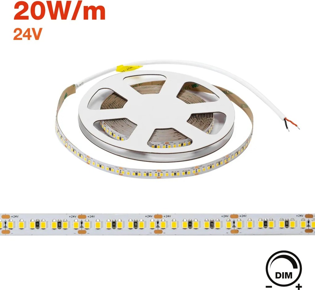 Striscia LED 24V 20W/m Alta Efficienza Professionale - IP20 - 5 metri