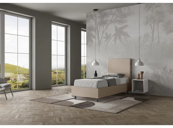 Letto singolo senza rete imbottito 80x190 similpelle tortora Focus