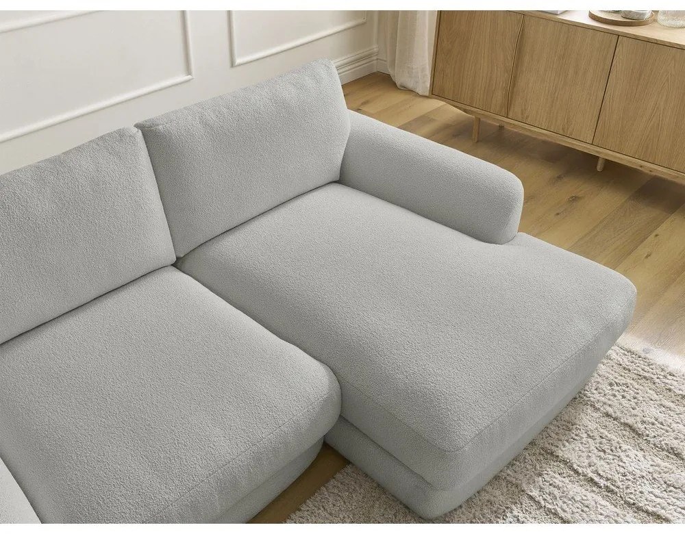 Divano angolare grigio chiaro (con penisola a destra/con chaise lounge) con rivestimento in bouclé Leonore – Bobochic Paris