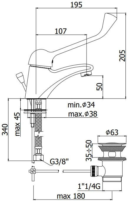 Paffoni Nettuno Due Nd305 Miscelatore lavabo Monocomando con Leva Clinica e Scarico Automatico Cromo