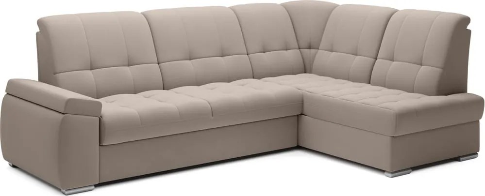 Divano angolare beige allungabile/con contenitore (con penisola a destra/a L) e rivestimento in velluto Sado – ELTAP