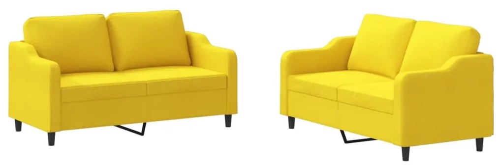 Set di divani 2 pz con cuscini giallo chiaro in tessuto