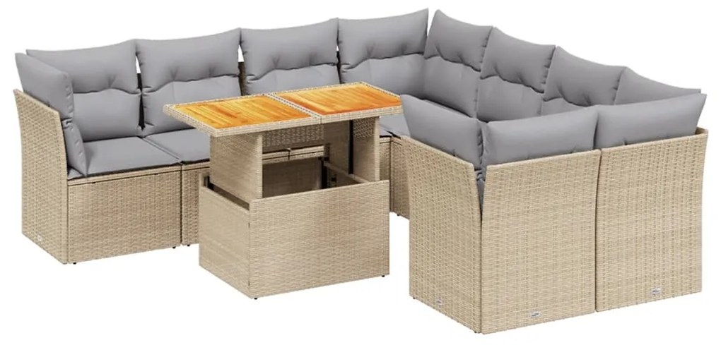 Set divano da giardino 9 pz con cuscini beige in polyrattan