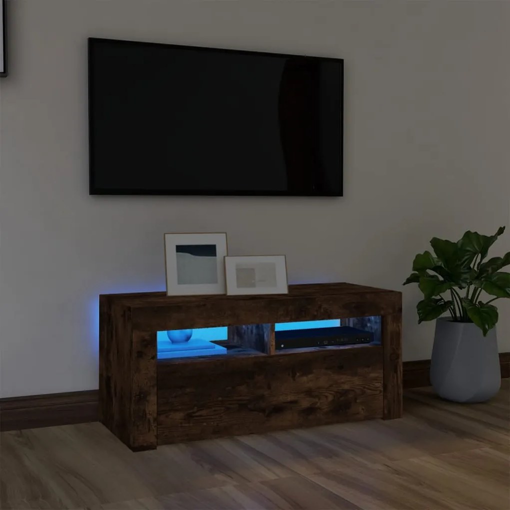 Mobile Porta Tv Con Luci Led Rovere Fumo 90x35x40 Cm /