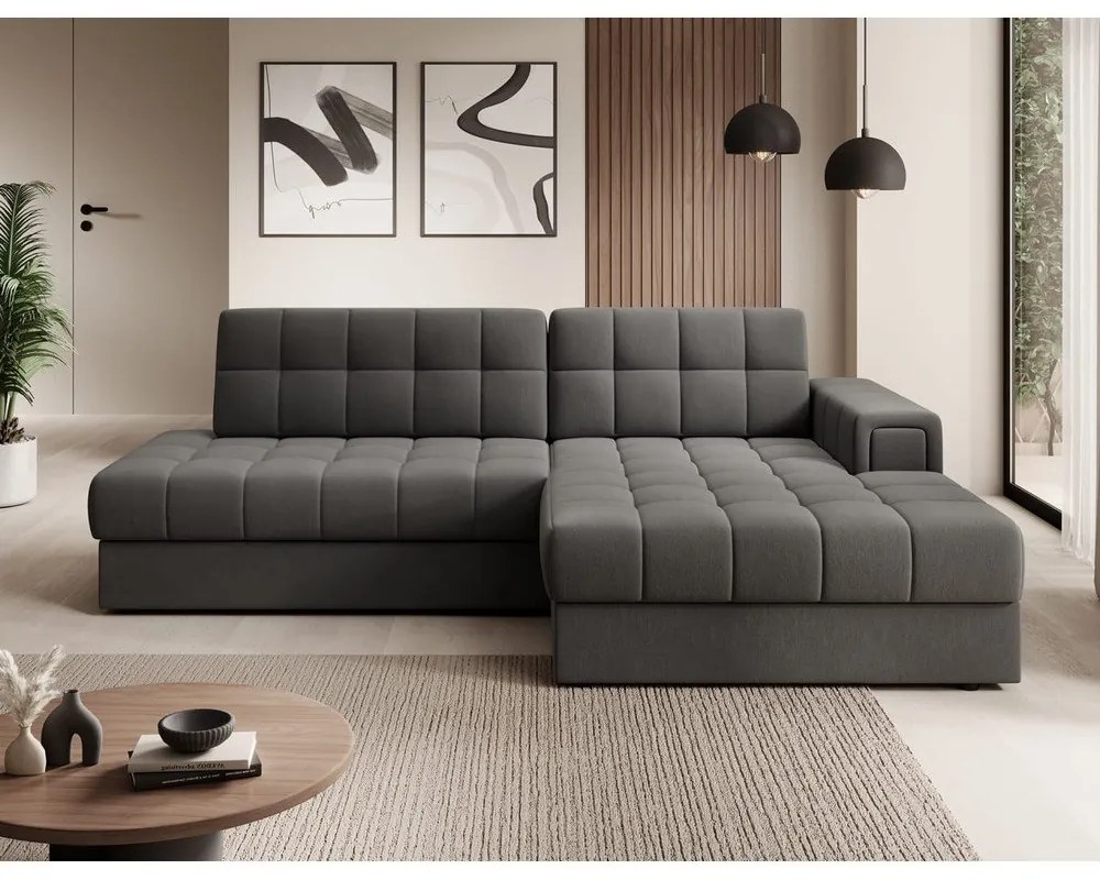 Divano angolare grigio tortora allungabile (con penisola a destra/con chaise lounge) con rivestimento in velluto Blezalt – ELTAP