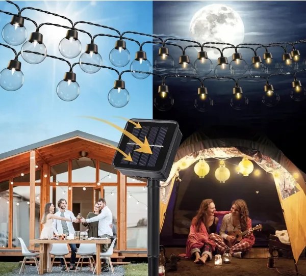 Catena luminosa decorativa solare a LED 20xLED/8 funzioni 500 mAh 7,6 m IP67 bianco caldo