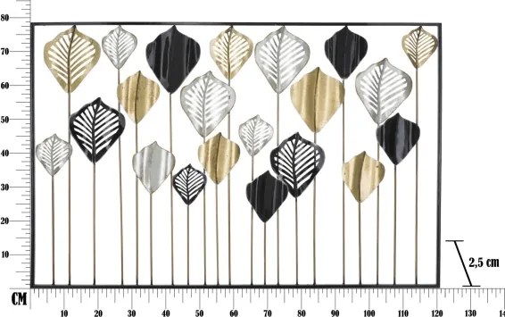 Pannello Decorativo Rettangolare Con Foglie 120x2,5x78,5 Cm In Ferro Oro Argento Nero Lex-A