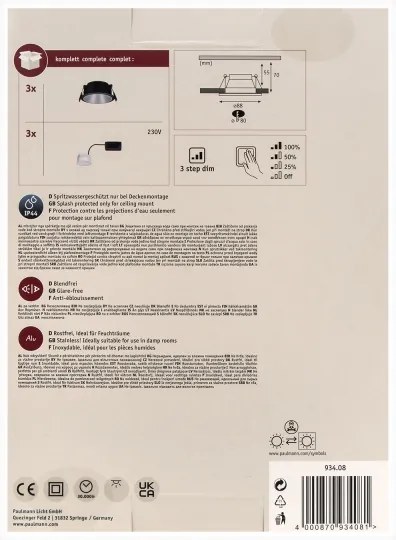 Paulmann 93408 - SET 3xLED/6,5W IP44 Faretto bagno dimmerabile COLE 230V