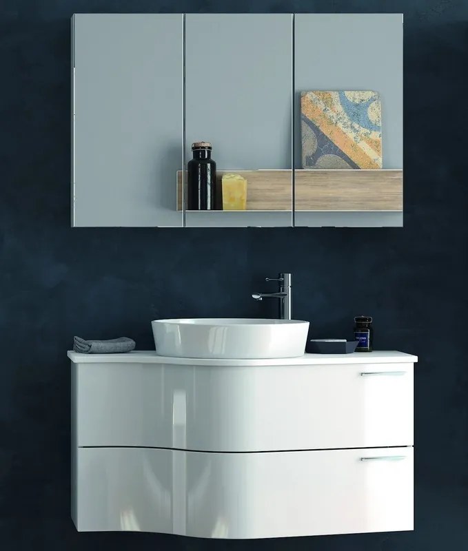 Composizione bagno sospesa 100cm: mobile ultramoderno e specchio contenitore FORM-100B - KAMALU