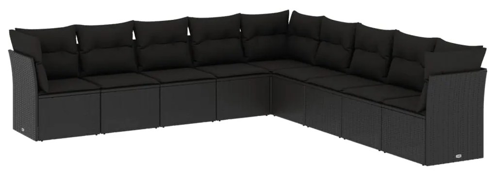 Set Divani da Giardino 9 pz con Cuscini Nero in Polyrattan