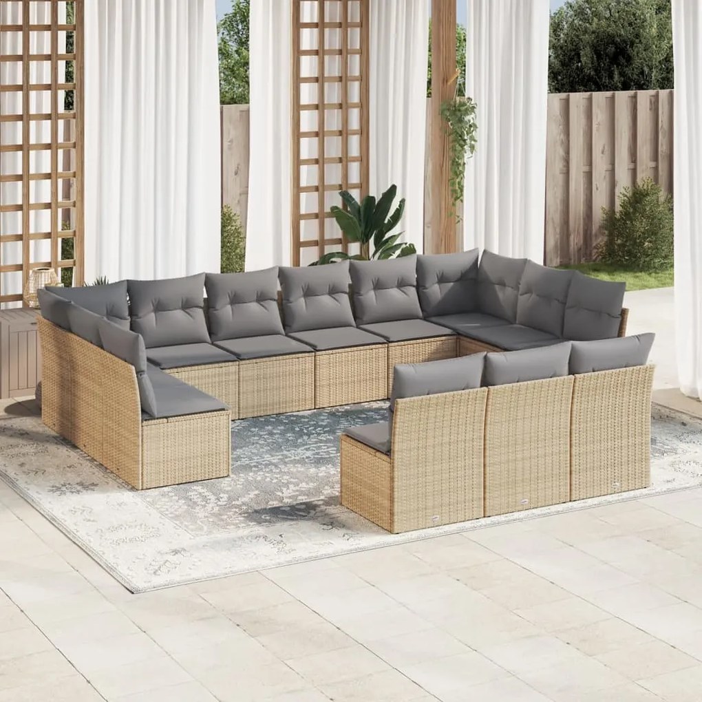 Set Divano da Giardino 13 pz con Cuscini Beige in Polyrattan