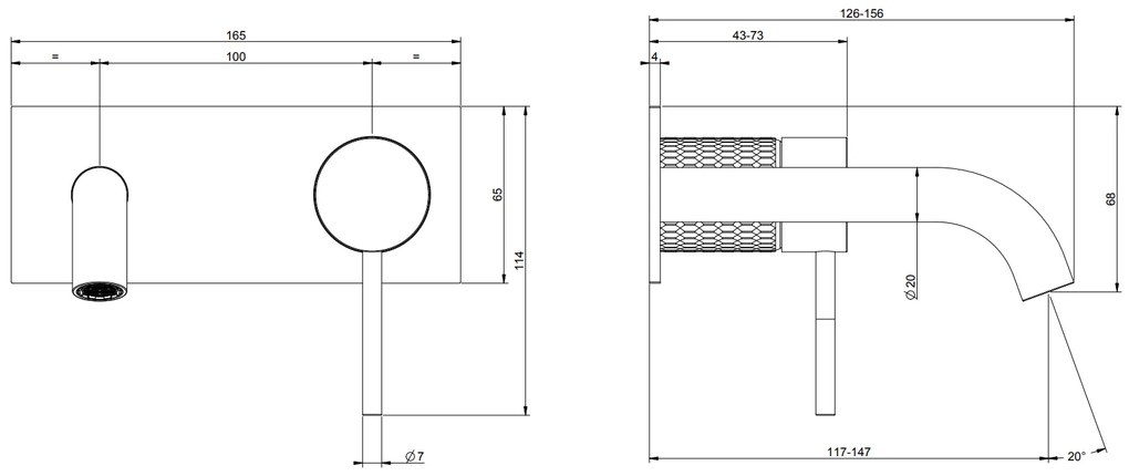 Parte esterna miscelatore lavabo a parete bocca media senza scarico steel brushed meccanica 54288 gessi