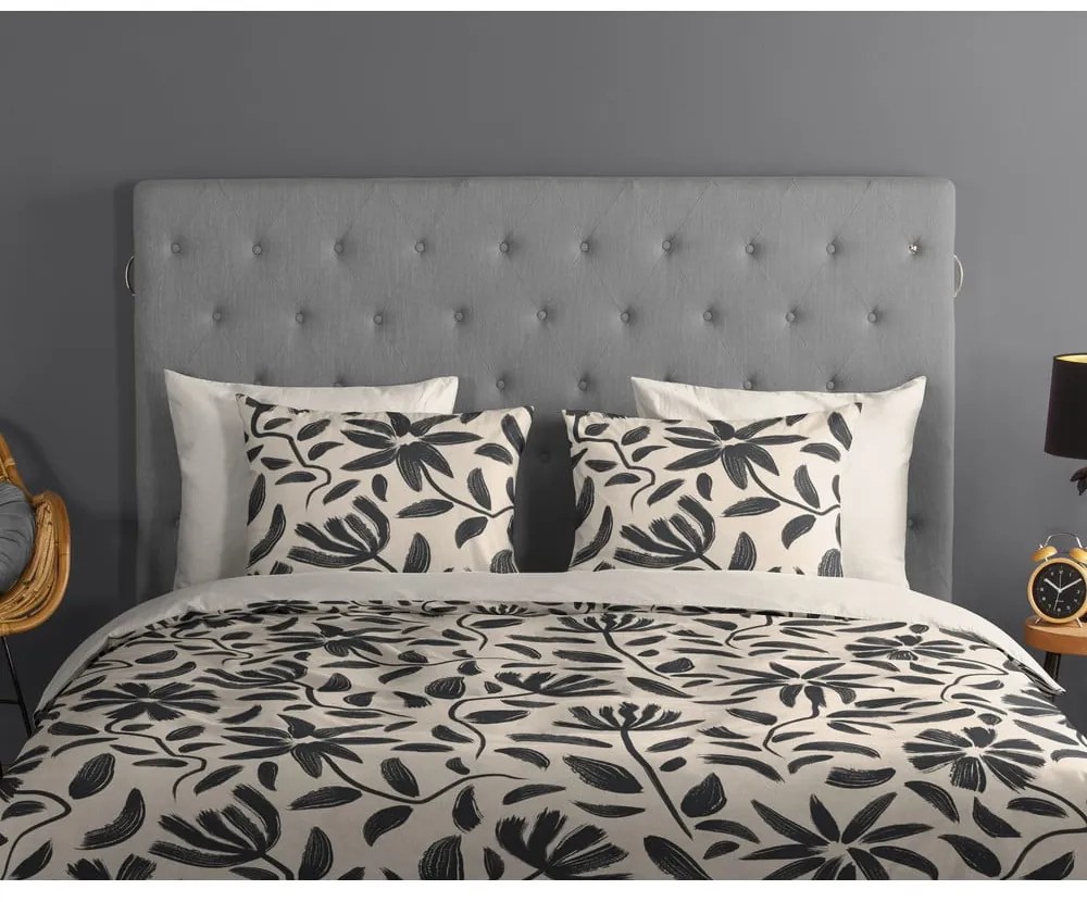 Set copripiumino e federa nero/beige in cotone per letto matrimoniale ed esteso 200x220 cm Emilia – Good Morning