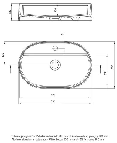 Deante CQS_5U6B SILIA 35x55 cm lavabo da appoggio granit/beige con foro