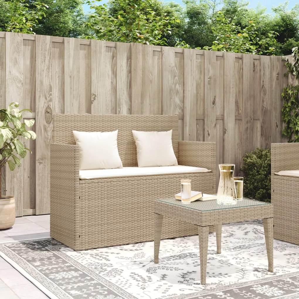 Panca da giardino con cuscini beige in polyrattan