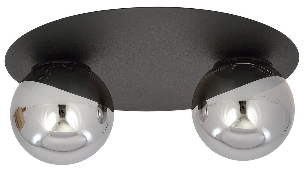 Plafoniera Minimal 2 Luci Mnemosine In Acciaio Nero E Sfere Di Vetro Fumè